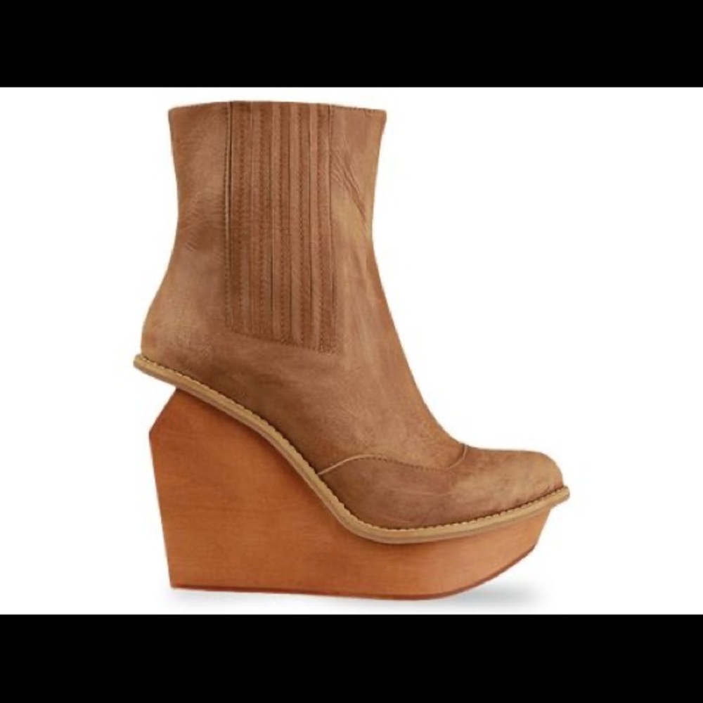 Jeffrey Campbell Brown Brisbane Wood Wedge Booties